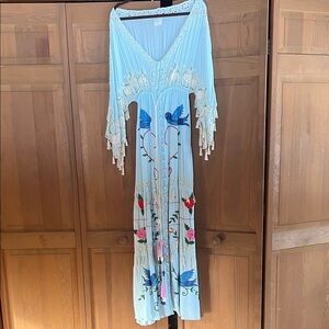 Stevie Nicks Chic Embroidered Baby Blue Maxi Dress. Size S. Impeccably crafted.